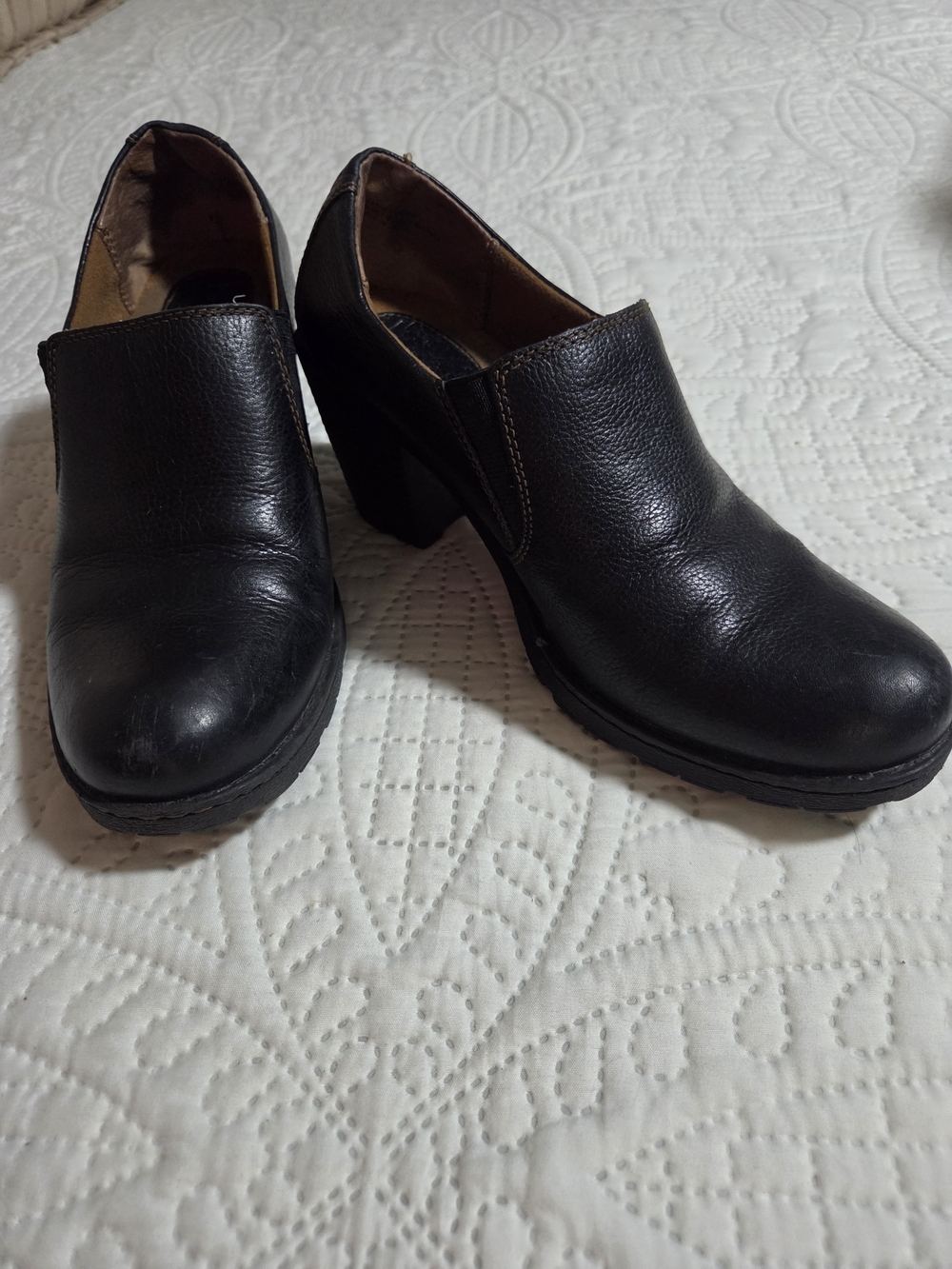 boc Black Leather Slip-On Chunky Heel Mules